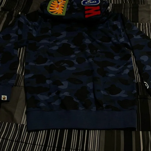 A Bathing Ape Men's Blue Zip Up Sweater